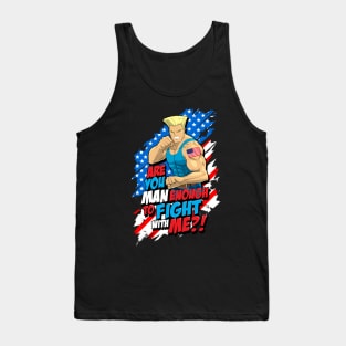 Street Fighter Guile: Are You Man Enough to Fight With Me? (Blue) Tank Top